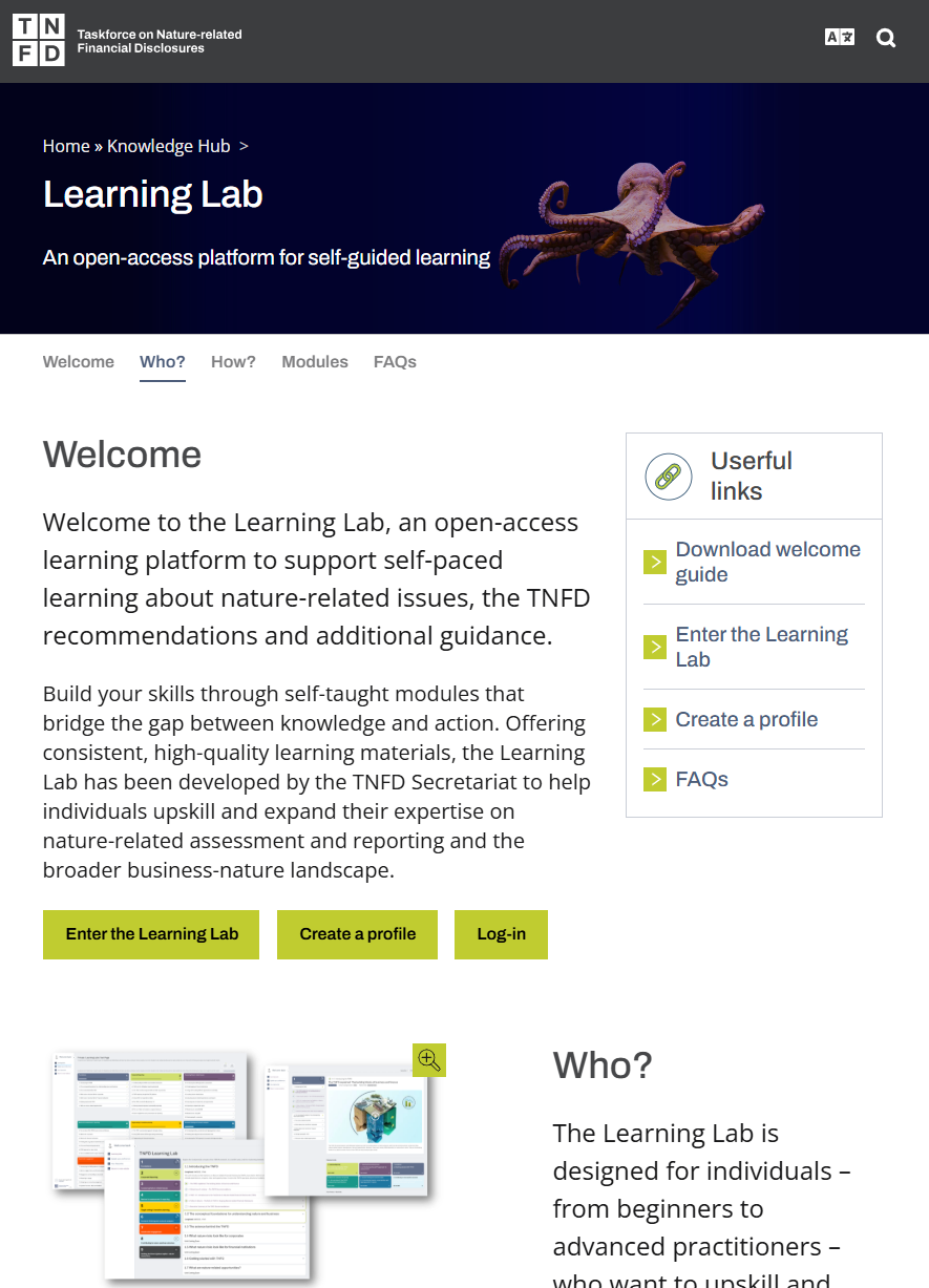 TNFD Learning Lab hompage image
