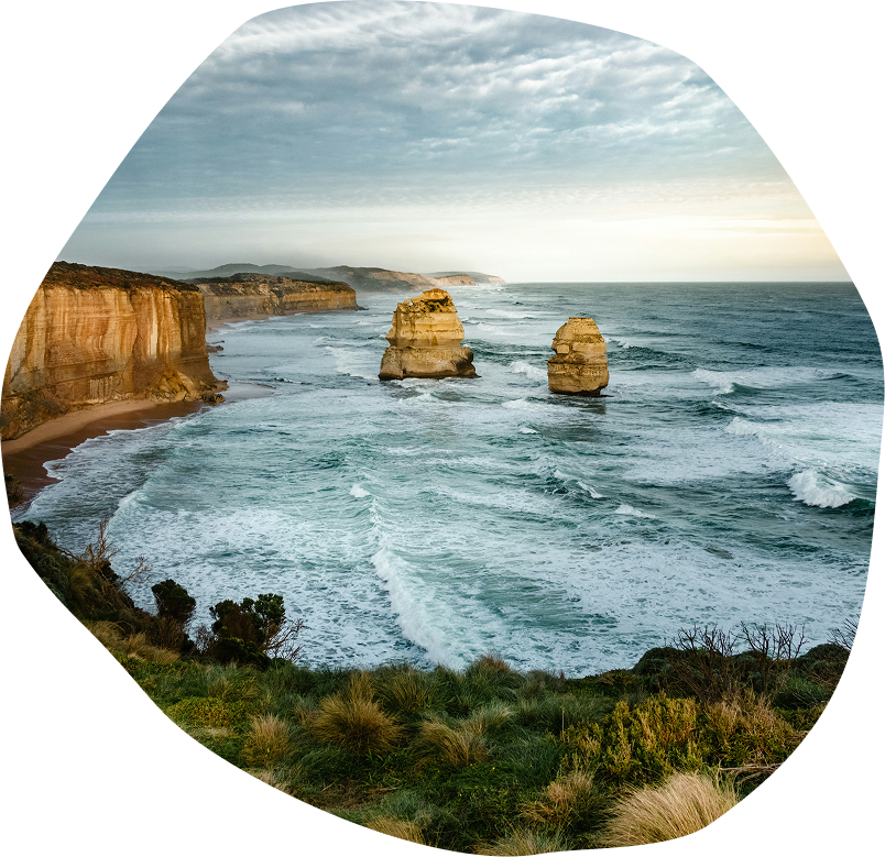 The Twelve Apostles are a group of limestone stacks located off the coast of Port Campbell National Park, along the Great Ocean Road in Victoria.