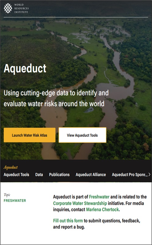 Cover photo for the aqueduct water risk atlas