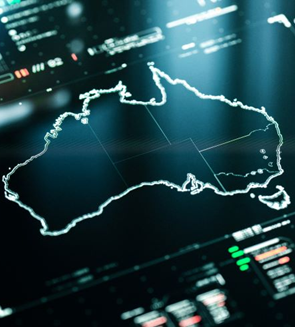 Digital screen view of Australian continental outline 