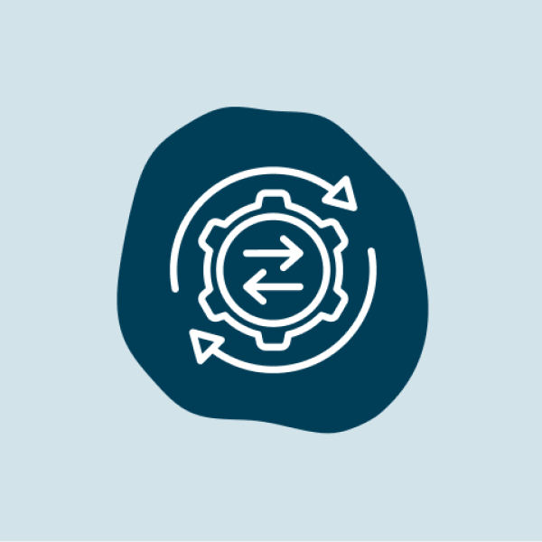 Transform icon: Blue shape with system cycle icon