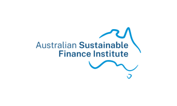 Australian Sustainable Finance Institute written in dark blue writing with Australia in line art.