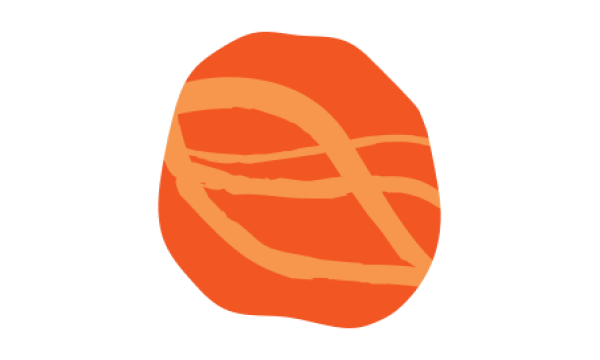 Organically shaped orange pebble with 4 lighter orange lines inside on a white background.