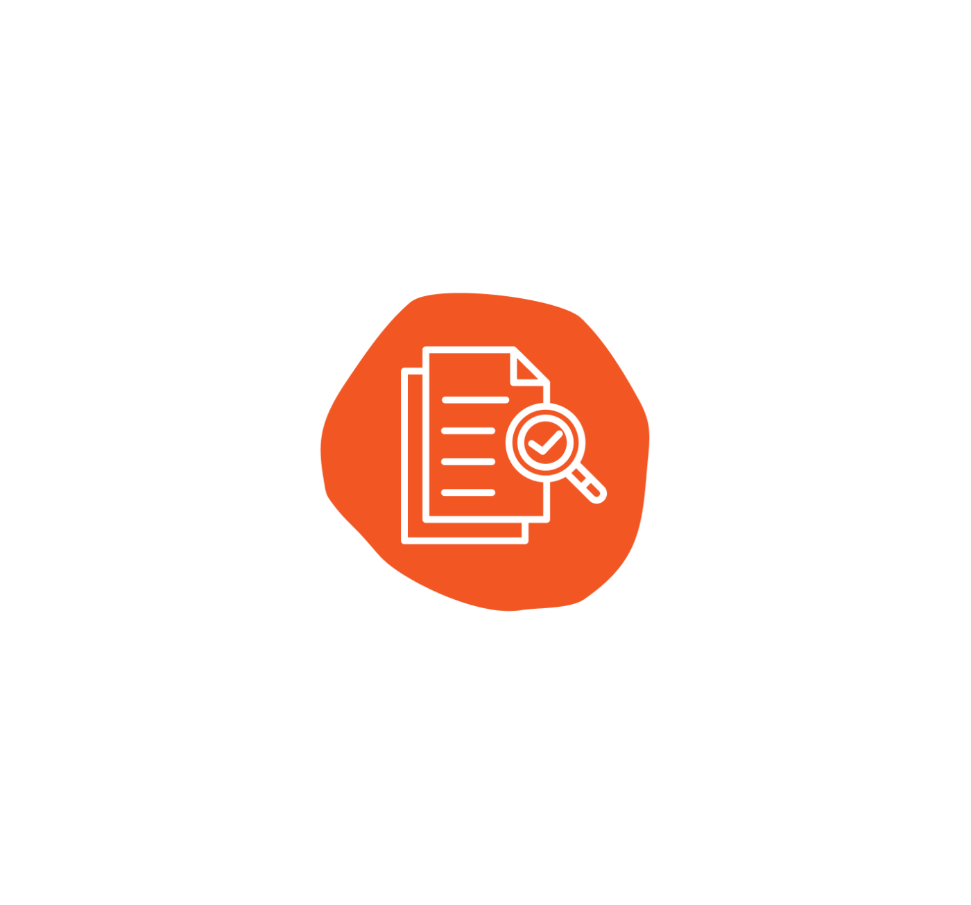 Assess icon: Orange shape with document and magnifying glass icon