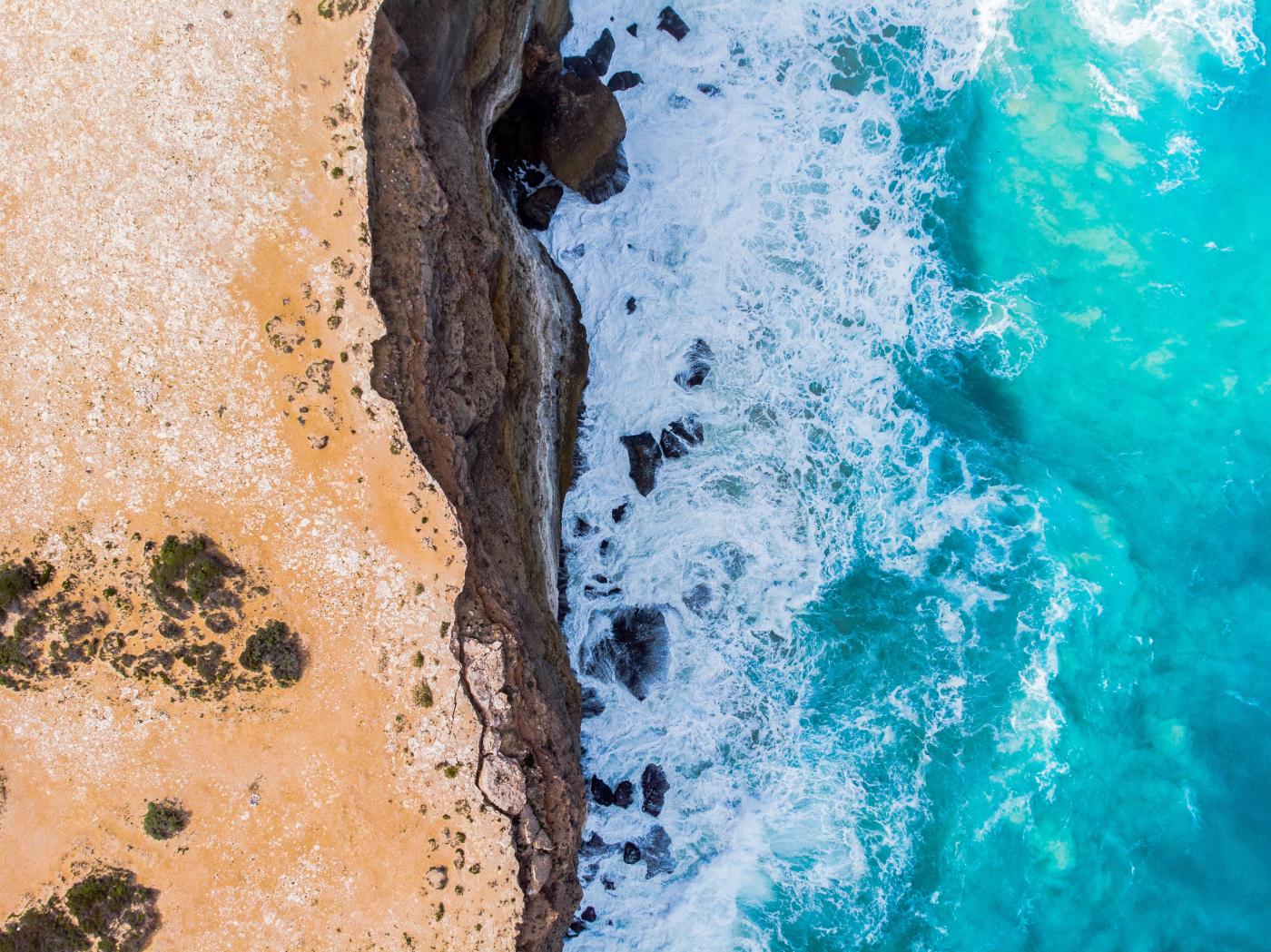 The view from above of the coast near the Nullarbor Plain